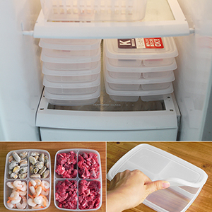 일본 납작팩 4칸 용기 (국거리,야채,해물 소분, 전자렌지,냉동실용기)