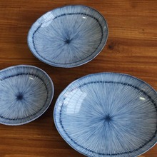 일본풍 블루라인 오벌 접시 4size (식탁이 정갈하고 깔끔해보여요)